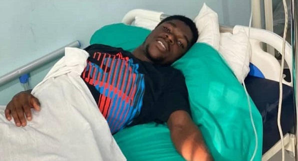 One of the affected Hearts players receiving treatment at the hospital.